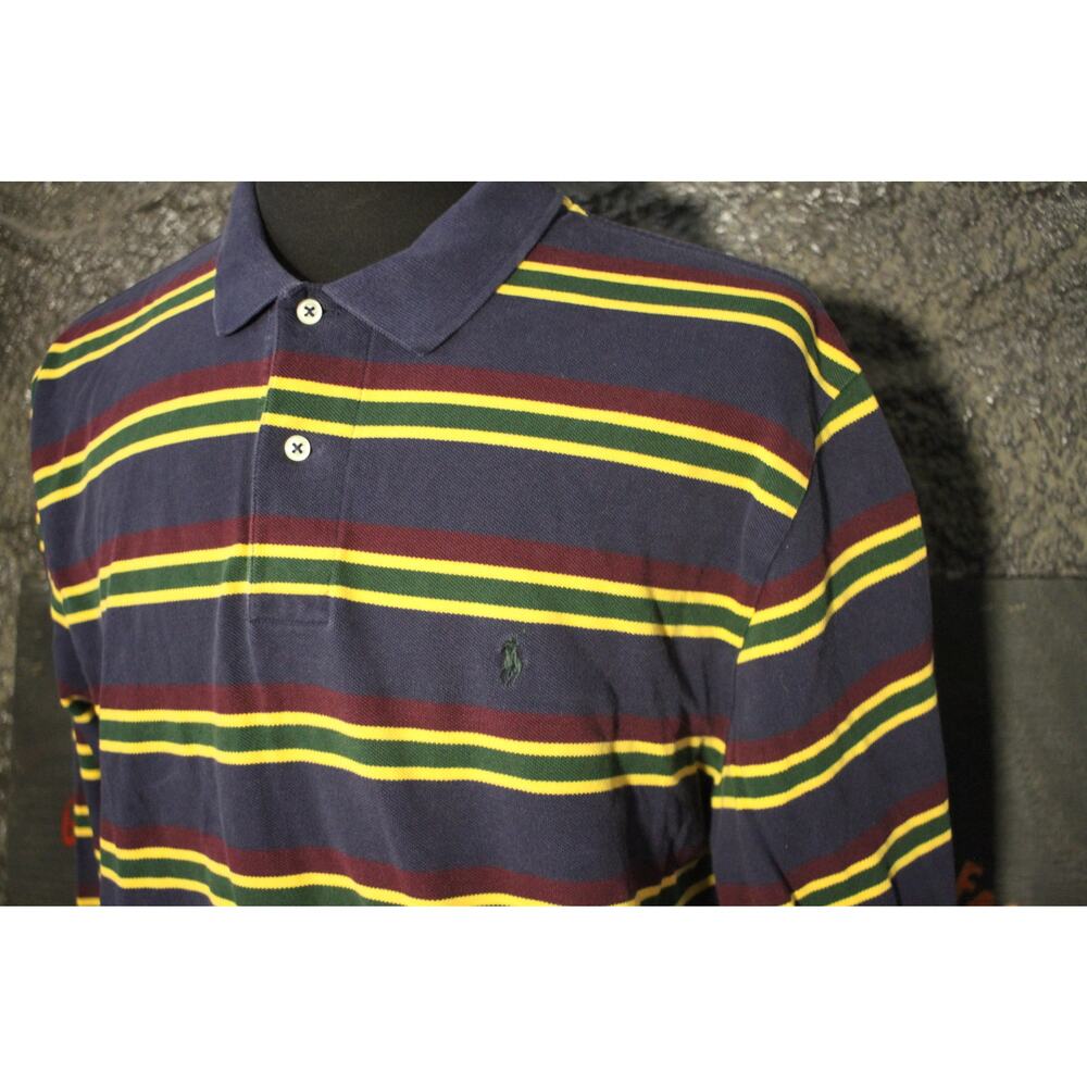 Polo Ralph Lauren Men's XL Long Sleeve Rugby Stripe Polo Shirt Navy Green Yellow - Picture 2 of 8